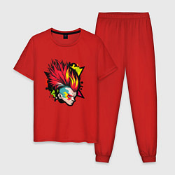 Пижама хлопковая мужская Панк с красными волосами, цвет: красный