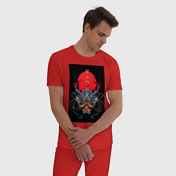 Пижама хлопковая мужская Голова японского дракона, цвет: красный — фото 2