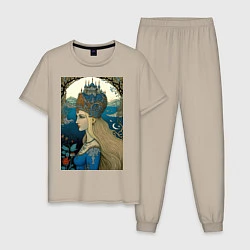 Пижама хлопковая мужская Царевна-Лебедь - нейросеть, цвет: миндальный