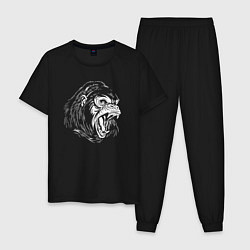 Пижама хлопковая мужская Обезьяна горилла, цвет: черный