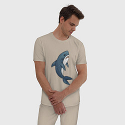 Пижама хлопковая мужская Недовольная плюшевая акула, цвет: миндальный — фото 2