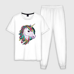 Пижама хлопковая мужская Лошадь единорог, цвет: белый