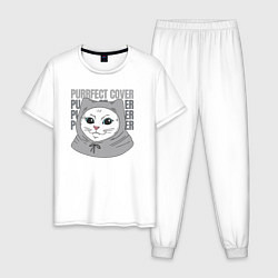 Пижама хлопковая мужская Purrfect cover, цвет: белый