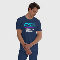 Пижама хлопковая мужская Символ Counter Strike 2 в неоновых цветах, цвет: тёмно-синий — фото 2