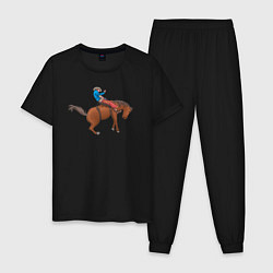 Пижама хлопковая мужская Наездник и конь вместе, цвет: черный