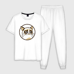 Пижама хлопковая мужская Угрюмый кот, цвет: белый
