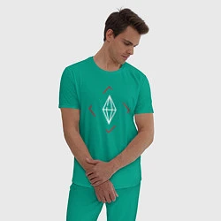 Пижама хлопковая мужская Символ The Sims в красном ромбе, цвет: зеленый — фото 2