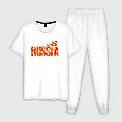 Пижама хлопковая мужская Russia: в стиле хохлома, цвет: белый