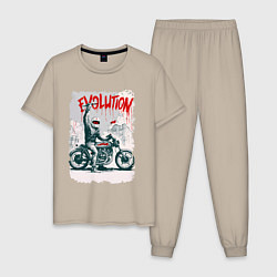 Пижама хлопковая мужская Evolution - motorcycle, цвет: миндальный