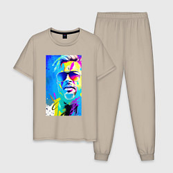 Пижама хлопковая мужская Brad Pitt - sketch - pop art, цвет: миндальный