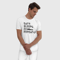 Пижама хлопковая мужская Eat sleep F1, цвет: белый — фото 2