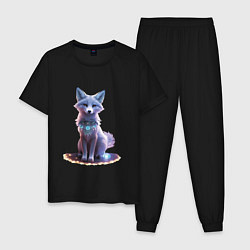 Пижама хлопковая мужская Полярная лиса с украшениями, цвет: черный