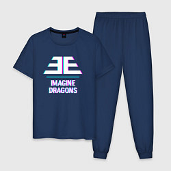 Пижама хлопковая мужская Imagine Dragons glitch rock, цвет: тёмно-синий