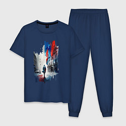 Пижама хлопковая мужская Прогулка по Москве - коллекция Бело-сине-красный -, цвет: тёмно-синий