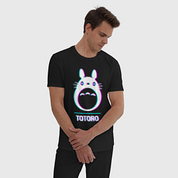 Пижама хлопковая мужская Символ Totoro в стиле glitch, цвет: черный — фото 2