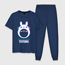 Пижама хлопковая мужская Символ Totoro в стиле glitch, цвет: тёмно-синий