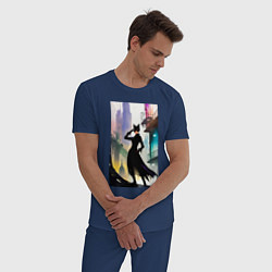 Пижама хлопковая мужская Леди-кошка - Нью-Йорк, цвет: тёмно-синий — фото 2