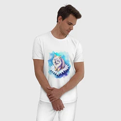 Пижама хлопковая мужская Милый волчонок на льдинке, цвет: белый — фото 2