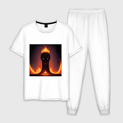 Пижама хлопковая мужская Тотем в форме черепа в огне, цвет: белый