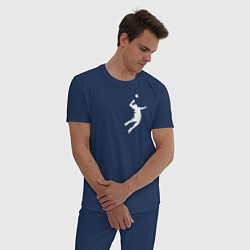 Пижама хлопковая мужская Маленький белый силуэт волейболиста, цвет: тёмно-синий — фото 2