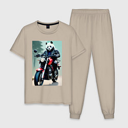 Пижама хлопковая мужская Panda - cool biker, цвет: миндальный