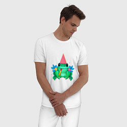 Пижама хлопковая мужская Веселая лягушка в цветах, цвет: белый — фото 2