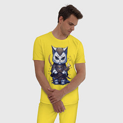 Пижама хлопковая мужская Аниме котик самурай, цвет: желтый — фото 2