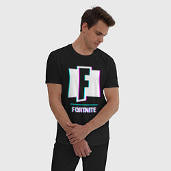 Пижама хлопковая мужская Fortnite в стиле glitch и баги графики, цвет: черный — фото 2