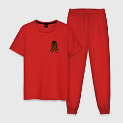 Пижама хлопковая мужская Георгиевская лента слева, цвет: красный