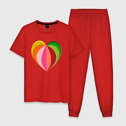 Пижама хлопковая мужская Цветное сердечко, цвет: красный