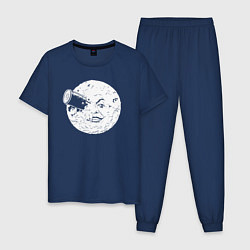 Пижама хлопковая мужская Путешествие на Луну, цвет: тёмно-синий