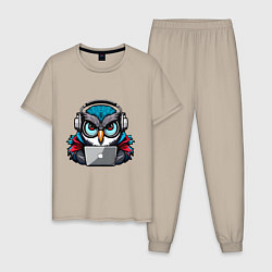 Пижама хлопковая мужская Never sleep owl, цвет: миндальный