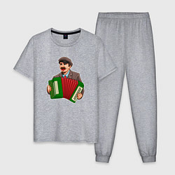 Пижама хлопковая мужская Ленин на баяне, цвет: меланж