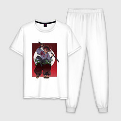 Пижама хлопковая мужская Танжиро с мечом - Клинок рассекающий демонов, цвет: белый