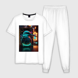 Пижама хлопковая мужская Зимородок киберпанк, цвет: белый