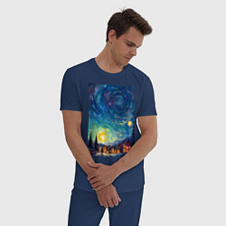 Пижама хлопковая мужская Ночной пейзаж в стиле Ван Гога, цвет: тёмно-синий — фото 2