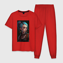 Пижама хлопковая мужская Jinx art Arcane League of Legends, цвет: красный