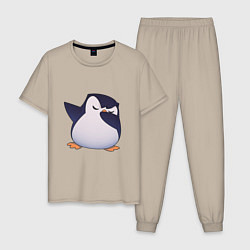 Пижама хлопковая мужская Пингвин в танце, цвет: миндальный