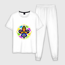 Пижама хлопковая мужская Гербовая лилия в цветовой абстракции, цвет: белый