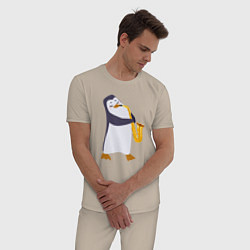 Пижама хлопковая мужская Пингвин играет на инструменте, цвет: миндальный — фото 2