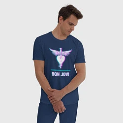 Пижама хлопковая мужская Bon Jovi glitch rock, цвет: тёмно-синий — фото 2