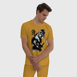 Пижама хлопковая мужская Tiger samurai - hieroglyph - art, цвет: горчичный — фото 2