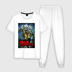 Пижама хлопковая мужская Drunk Iron Maiden, цвет: белый