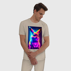 Пижама хлопковая мужская Неоновый пикачуша, цвет: миндальный — фото 2