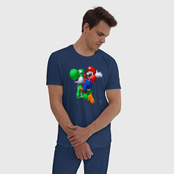 Пижама хлопковая мужская Марио на Йоши, цвет: тёмно-синий — фото 2