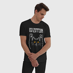 Пижама хлопковая мужская Led Zeppelin rock cat, цвет: черный — фото 2