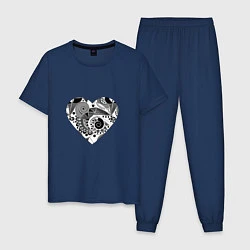 Пижама хлопковая мужская Сердце с абстрактным черно-белым узором, цвет: тёмно-синий