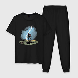 Пижама хлопковая мужская Дурак на холме ловит молнию, цвет: черный