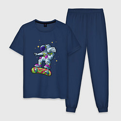 Пижама хлопковая мужская Космонавт на скейтборде, цвет: тёмно-синий