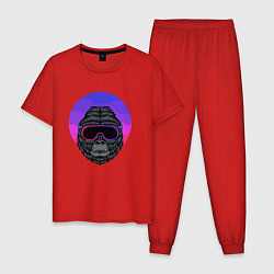 Пижама хлопковая мужская Горилла в очках космос, цвет: красный